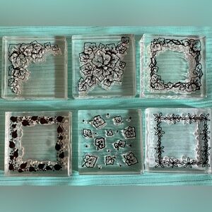 Set of 6 Nature Theme Acrylic Block Mounted Rubber Stamps Ivy Frames Floral